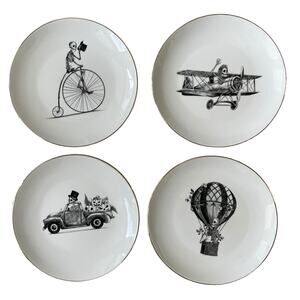 Eaton Fine Dining Halloween Appetizer Plates 7.5" Ceramic Set of 4 White Black